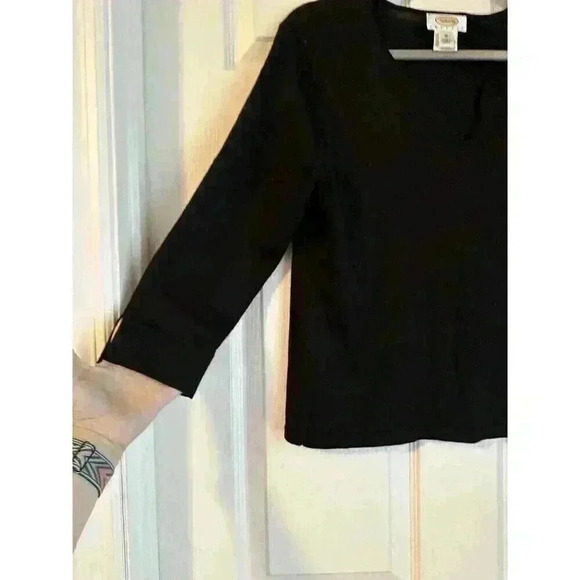 Talbots Top Womens Med Petite Black Sleeveless V Neck Silk Blend Stretch 3/4 - Picture 2 of 7